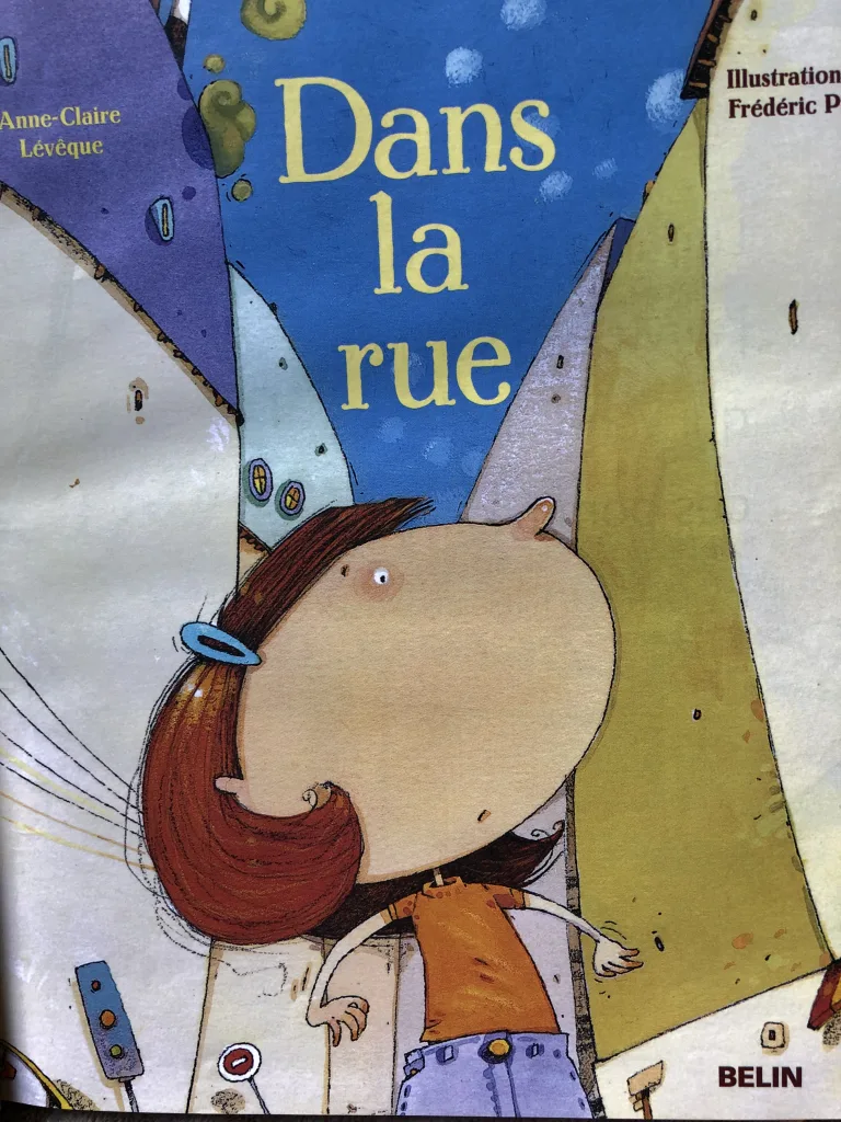French story "Dans la rue" read during the online French class for children. 